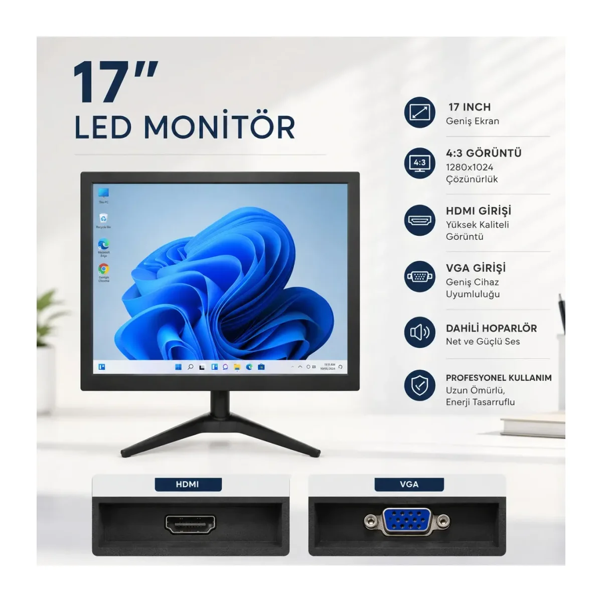 CN-170PCM 17 İnç Led Monitör | 1280x1024 Çözünürlük | HDMI VGA Girişli - Görsel 2